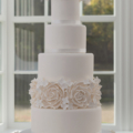 Modern vintage white rose hydrangea wedding cake