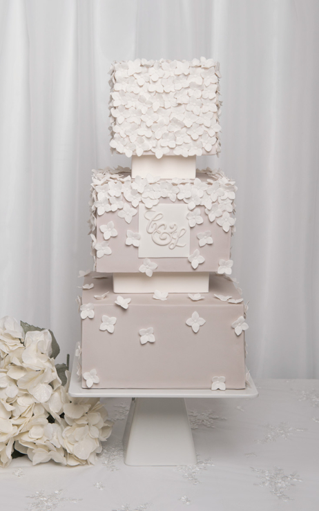 hydrangea square wedding cake