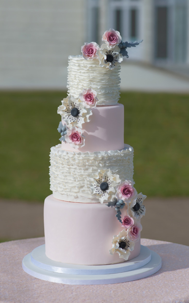 ruffled anenome pink wedding cake
