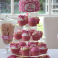 girls pink cupcake tower
