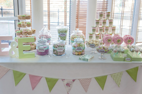 candy buffet sweet table green
