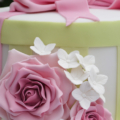 vintage rose bow hatbox birthday cake close up
