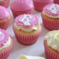 girls pink cupcake tower close up
