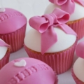 girls pink cupcake tower close up 2