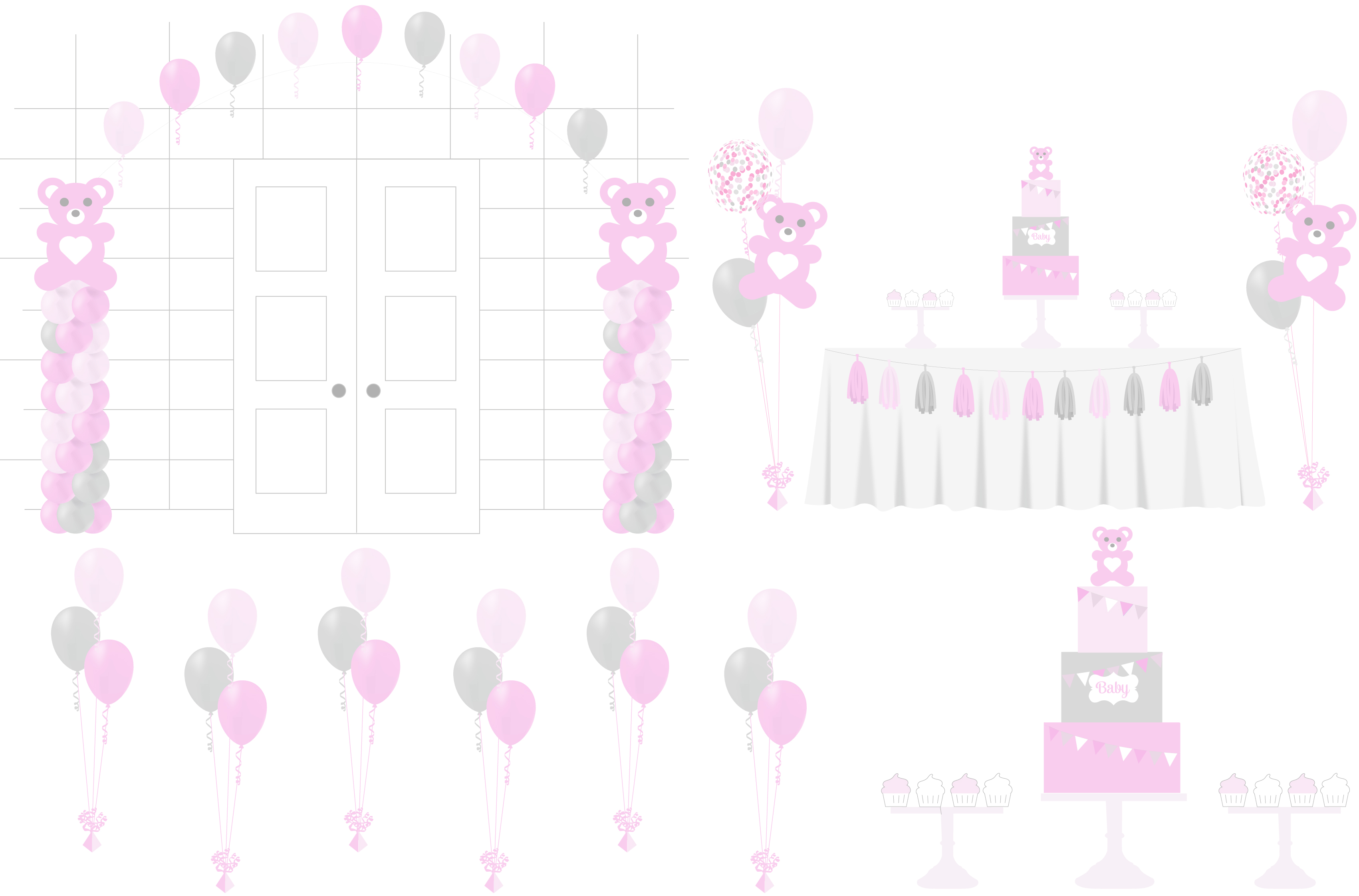 teddy christening/ pink baby shower balloons