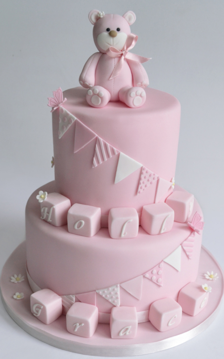 pink christening cake