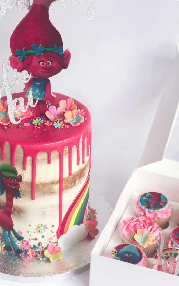 trolls birthday cakes and cupcakes