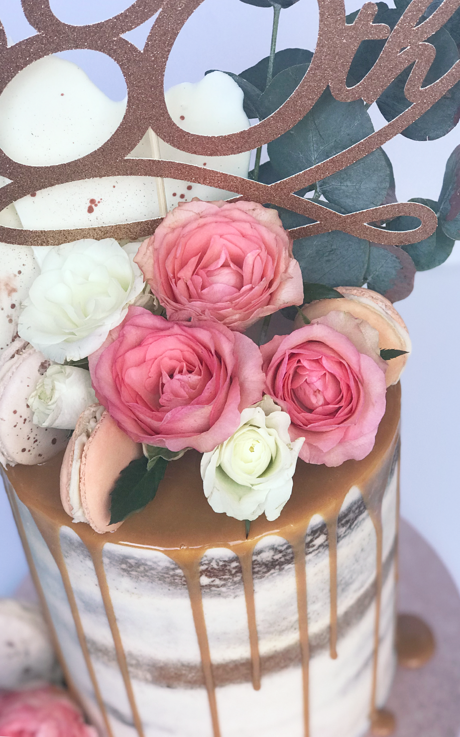 Pink Flower 2 Tier Drip 80th Birthday Cake | Baked by Nataleen
