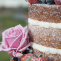 berry and rose naked wedding cake close up 2